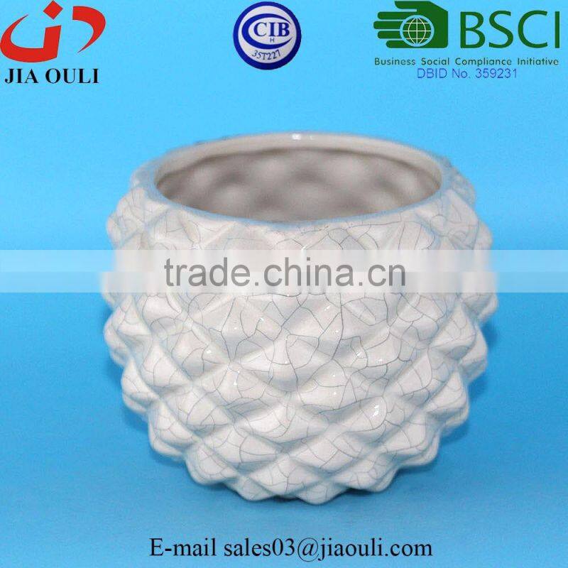 Decorative pattern design glazed white ceramic flower pots for home and garden