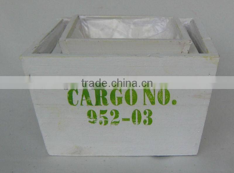 white wash square printing wooden flower pot/planter