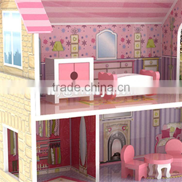 New design 3 floor toddlers pretend toys wooden miniatures and dollhouse W06A234