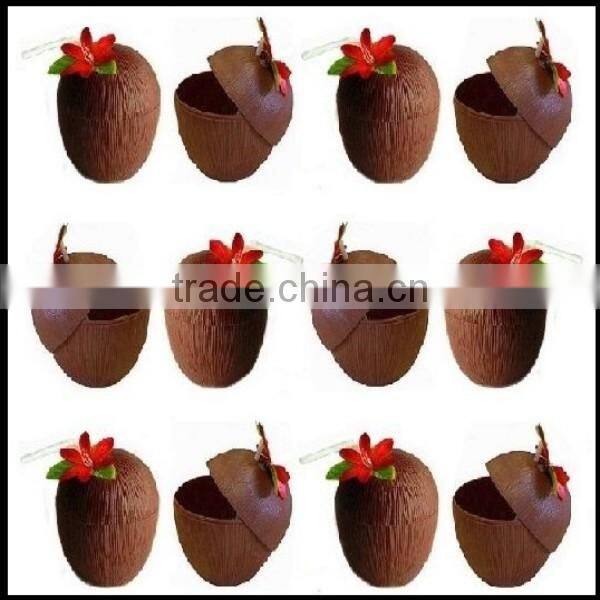 Hawaiian Luau Hula Tropical Plastic Party Coconut Cup Drink & Straw wholesale