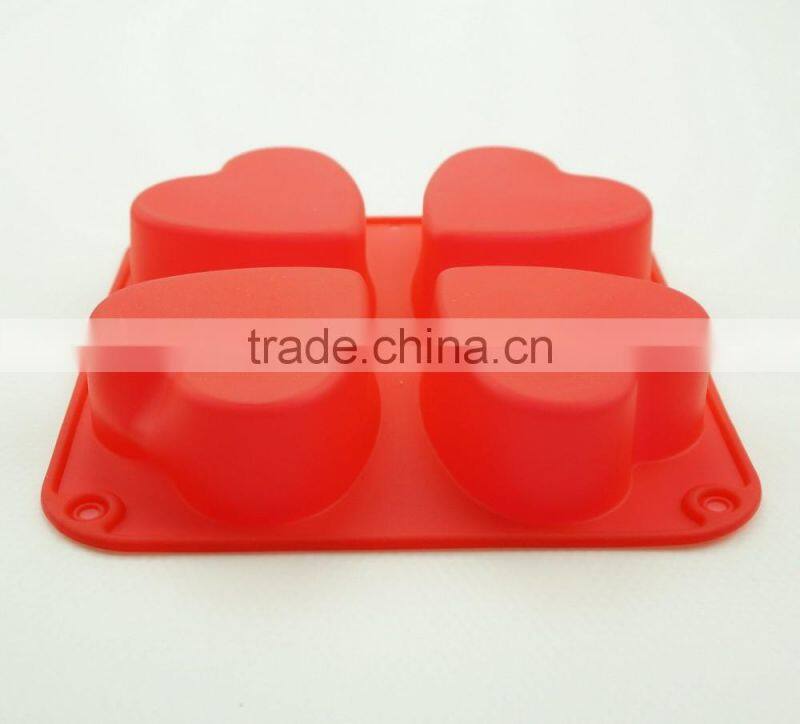 11193 Top Quality Silicone Flexible 4 Cavity Heart Shaped Soap Molds