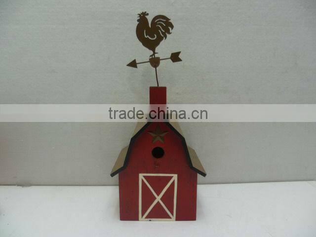 GOOD SALE 16-1/2''H Church Wood Birdhoue w/the Rooster on the top