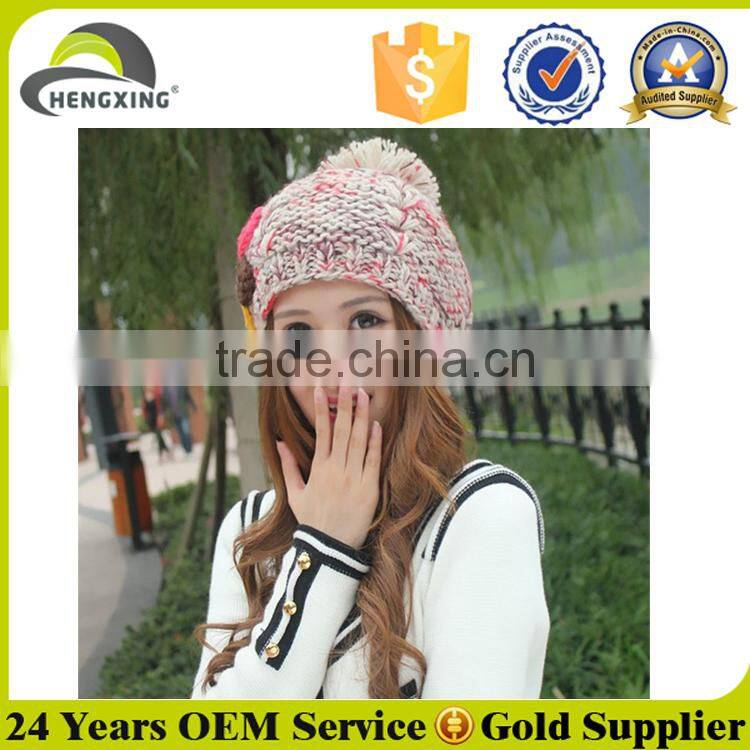 Colorful women hand work knitted hat hot sale custom