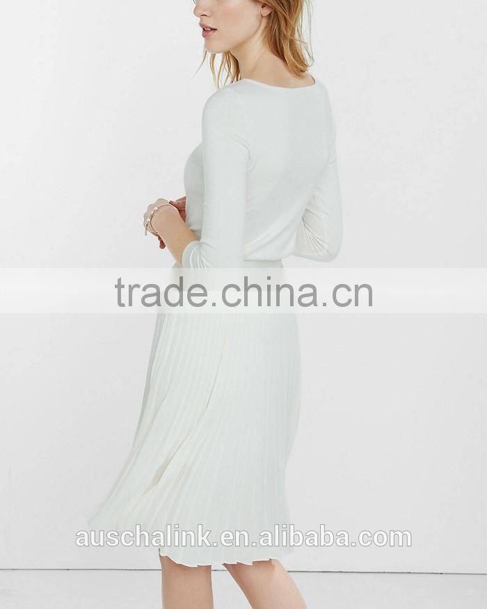 2016 new style girls high waisted ivory pleated midi skirt