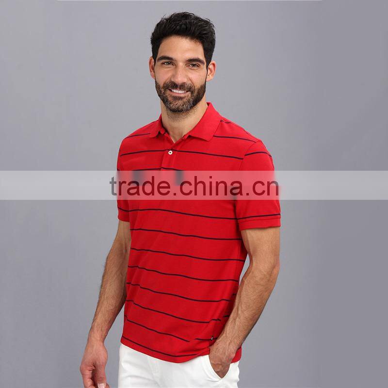 Latest design mens short sleeve red stripe new design polo shirt