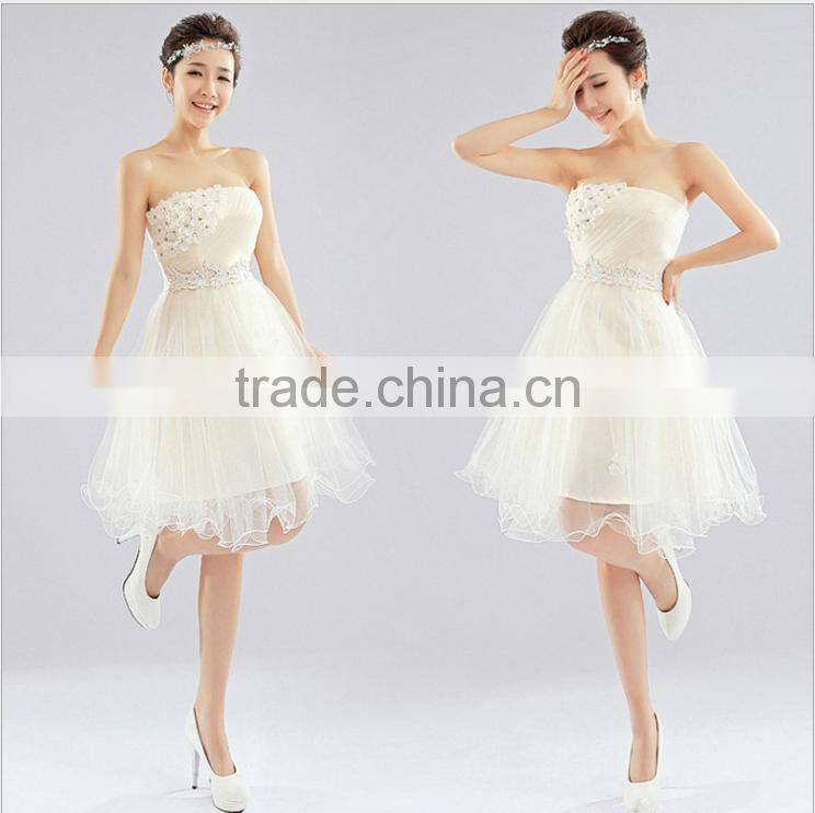 2017 Bridesmaid Short Dress Paragraph Shoulder Halter Sweet Dress Bride Lace Drilling Shoulder Wedding Dress