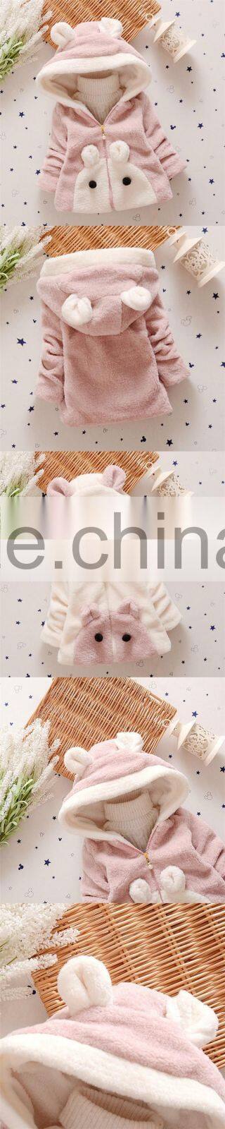 Fashion cute design infant overcoat coral fleece cartoon baby coat with hood