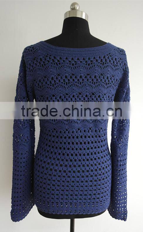 Fashion ladies long sleeve bead V-neck hand crochet cardigan sweaters