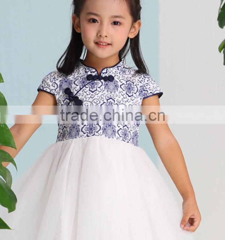 2017 latest traditional Chinese fashion design for cheongsam baby girl cap sleeve dress