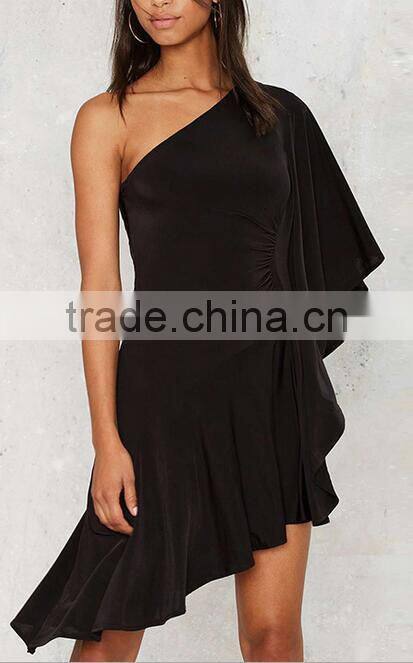 Runwaylover EY2198D Ladies 2017 Fashion One Shoulder Fold Casual Dress