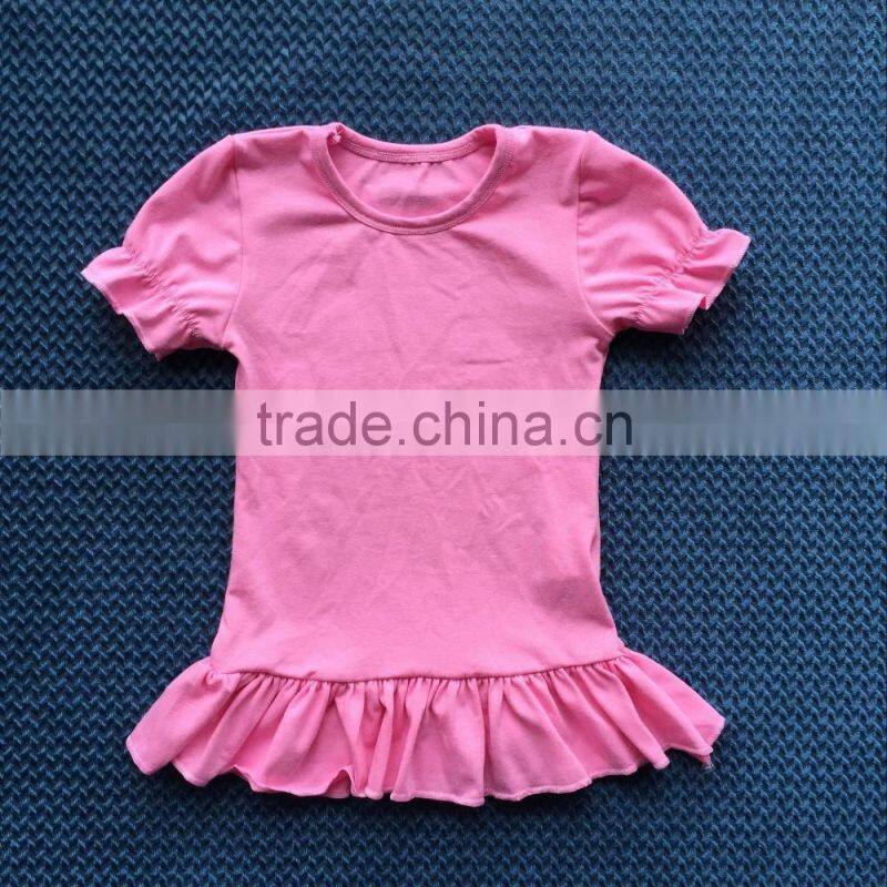 2016 Girls Blank Ruffle Sleeve T shirt kids t-shirt ruffle sleeve plain cotton t-shirt YW-0018