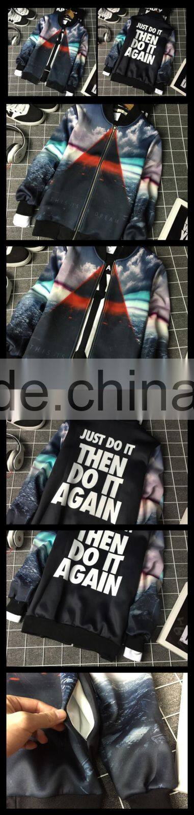 Printed Black Baseball Jacket Mens Outer Jacket