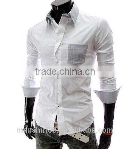 New Mens long sleeve contrast color Slim Fit casual Shirt