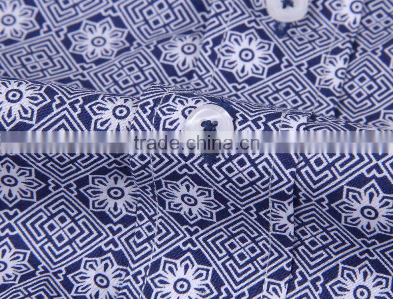 2017 men's long sleeve graphic printed slim fit shirt with contrast collar and cuff