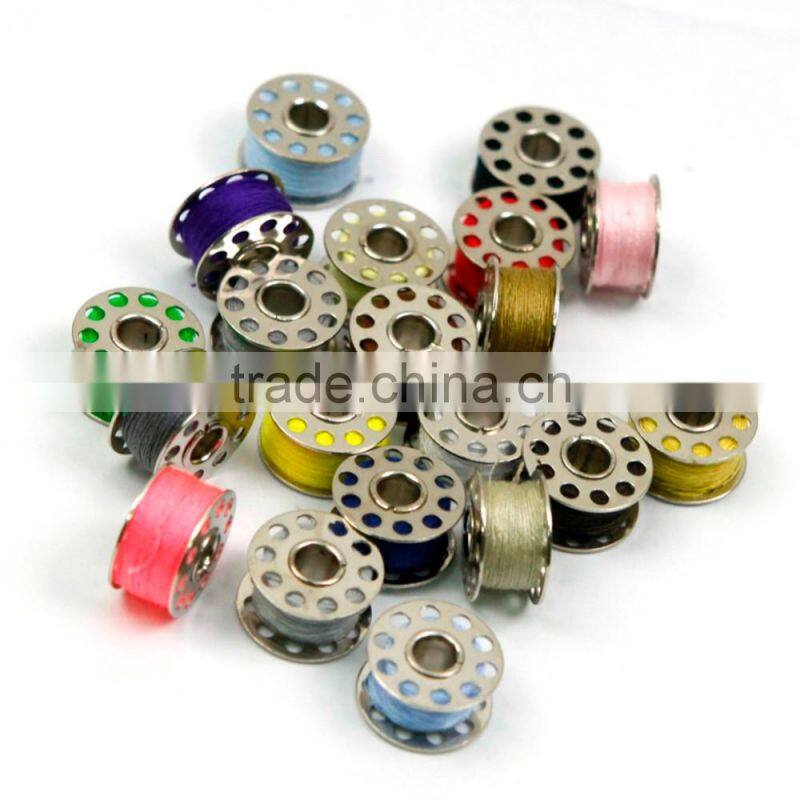 25 Color MixPolyester Threads With Metal Bobbins Spool One Transparent Plastic Box For Old Domestic Sewing Machine Tools