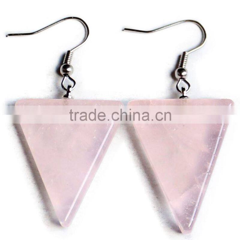 Triangle Shape Crystal Amethyst Natural Stone Drop Earrings