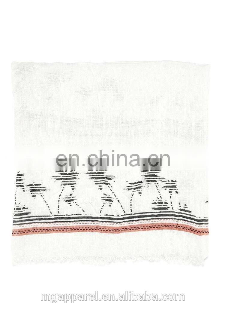 wholesale hot selling cheap price white scarf palm striped tree print scarf for women