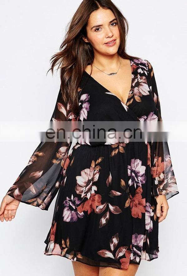 New look inspire flutter sleeve dress women plus size chiffon cloting