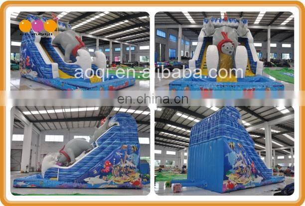 2017 AOQI newest ocean bear wet inflatable slide beach inflatable water slide for sale