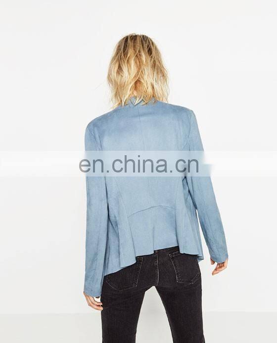 Light blue casual suede lapel jacket , artificial schammy jacket