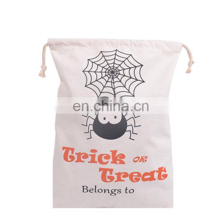 8 OZ Cotton Drawstring Bags Canvas Candy Bags Halloween Gift Bags Pumpkin Spider Hallowmas Tricks Or Treats Bags