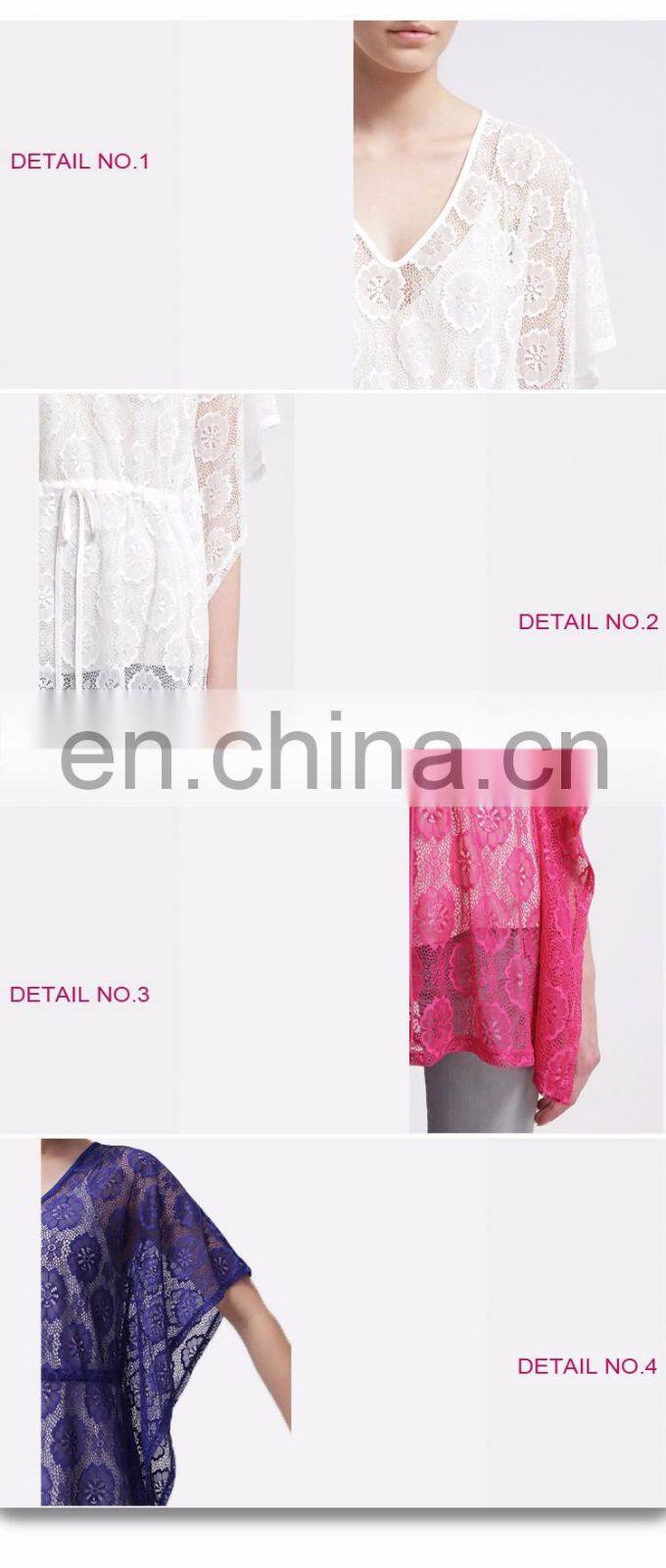 Fancy Flower Short Cover Up Bikini Lace V Neck Kaftan