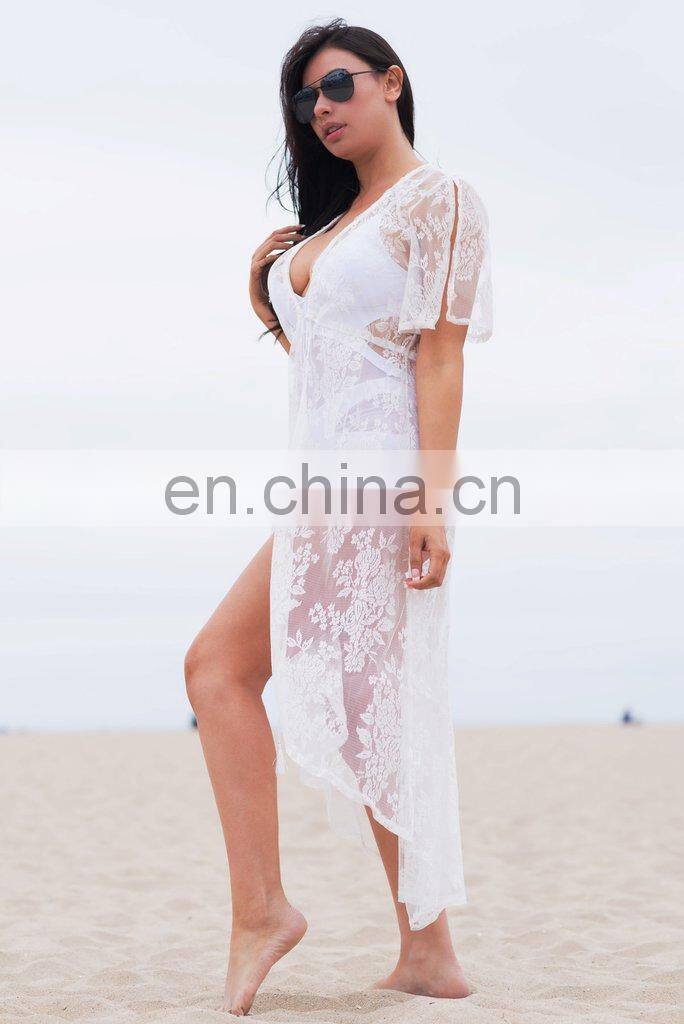 Sexy Transparent White Lace Beach Dress Bikini Cover Up