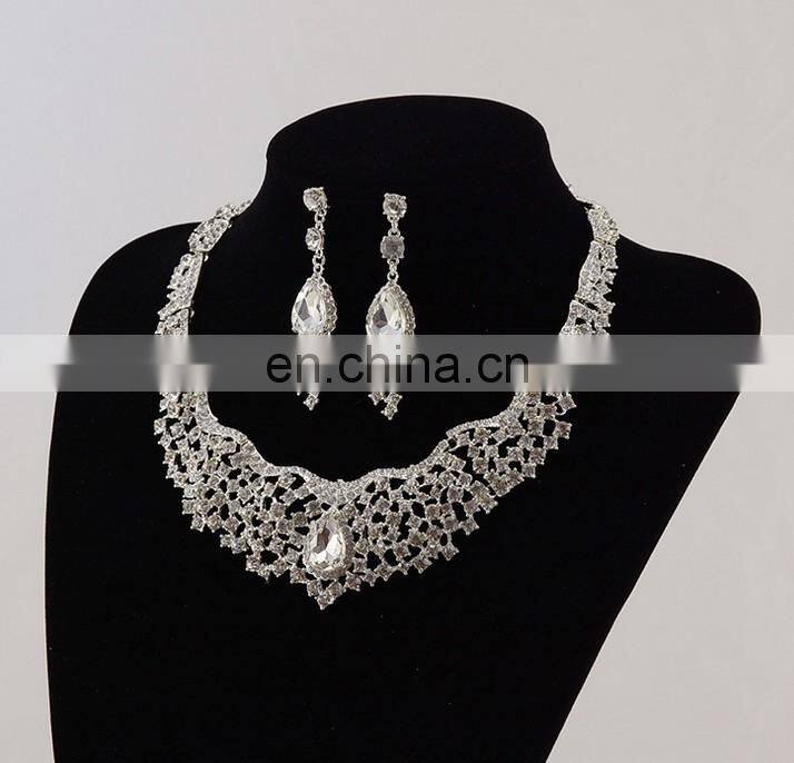 Luxurious Leaf crystal bridal wedding necklace+earrings+tiara jewelry sets jewelry wholesale china