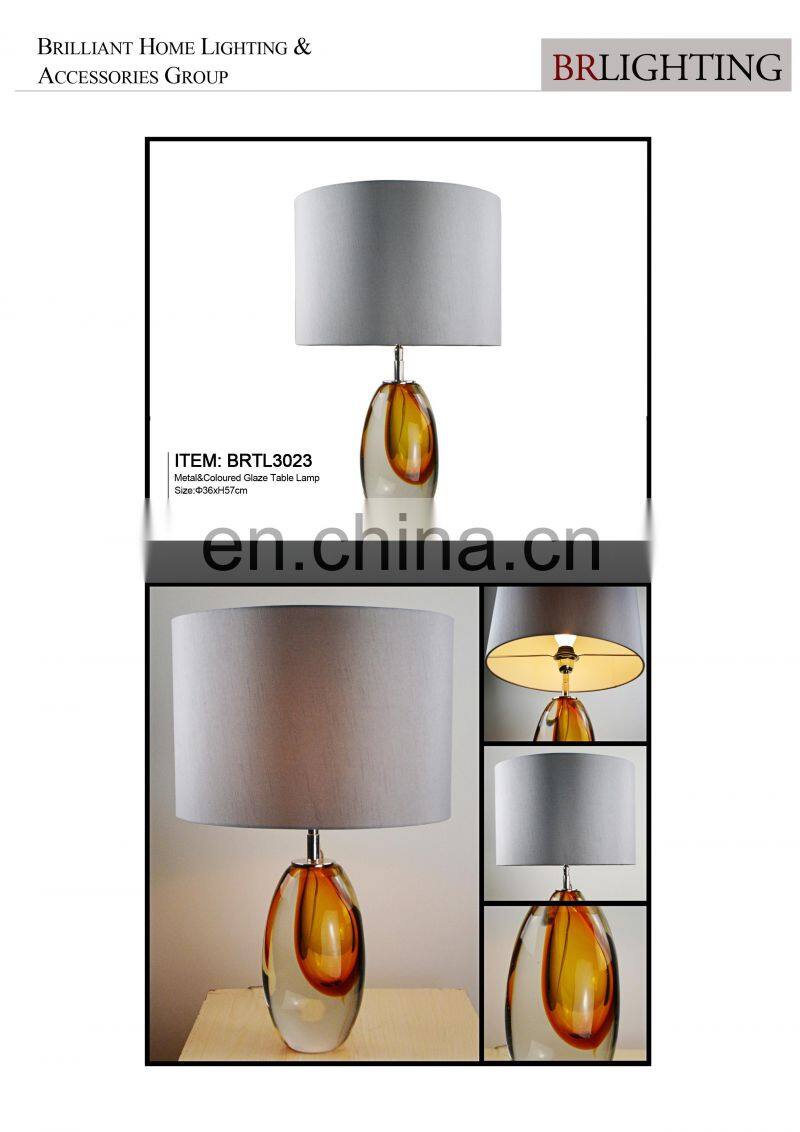 Unique Design Crystal Hand Blown Glass Table Lamp in Amber with Gray Lampshade Murano Glass Table lamps for Bedroom