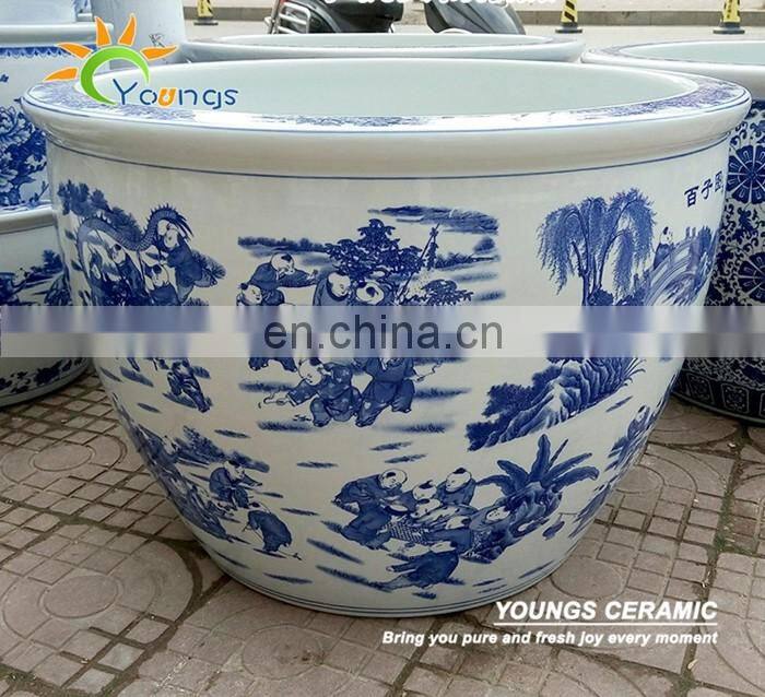 Large chinese blue and white ceramic flower pot for garden decoration