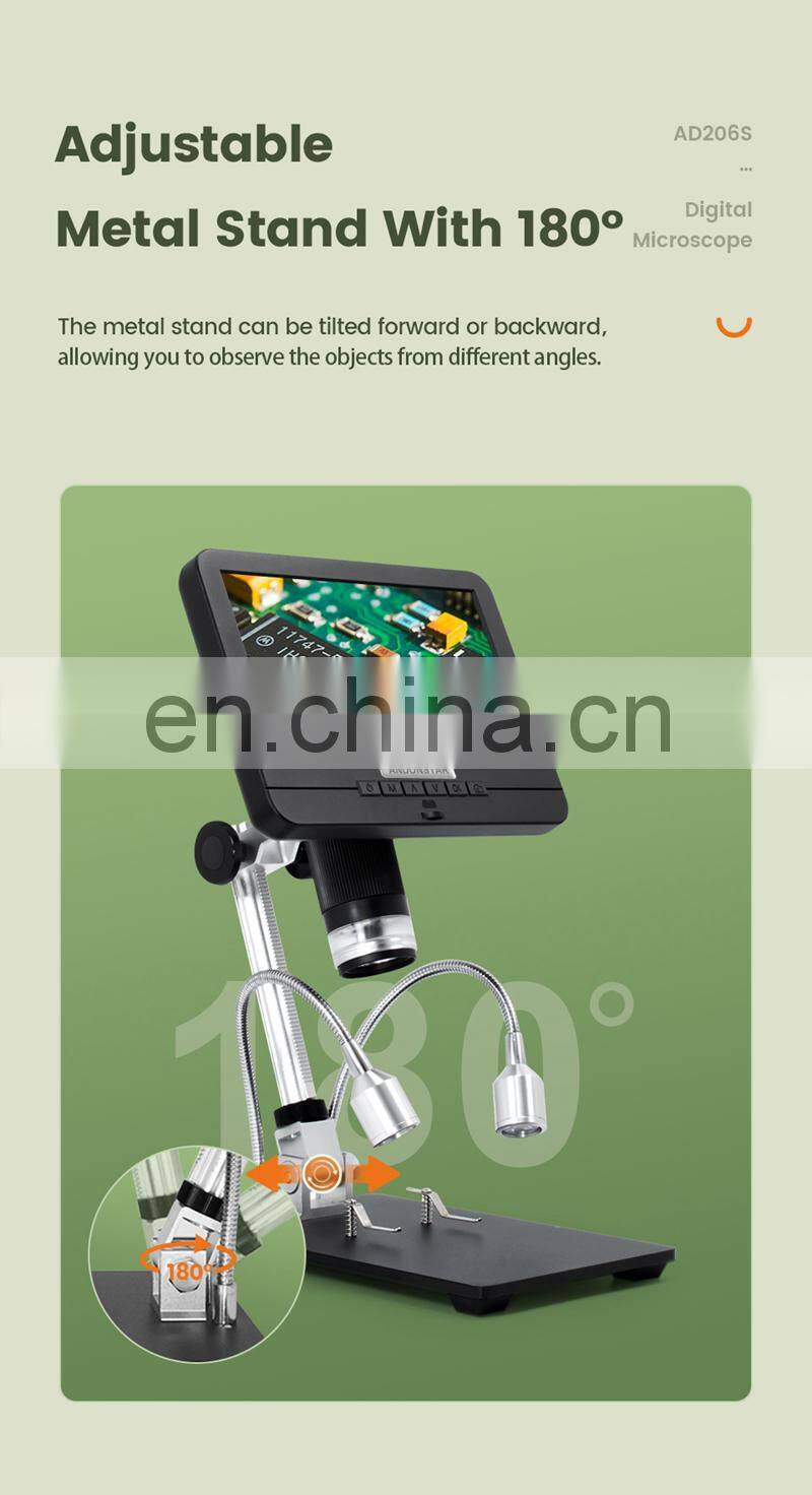 Andonstar AD206S 50X 2MP Industrial Digital Microscope with USB Endoscope Dual-Lens Display 7" Screen