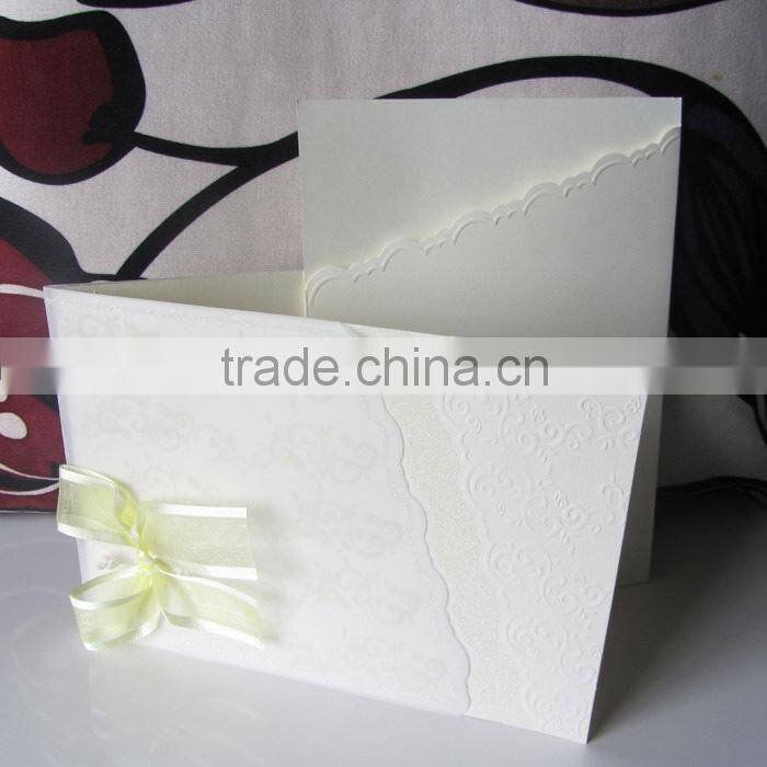 Hot Stamp Luxuroius Fabric Wedding Invitation Cards with Pocket