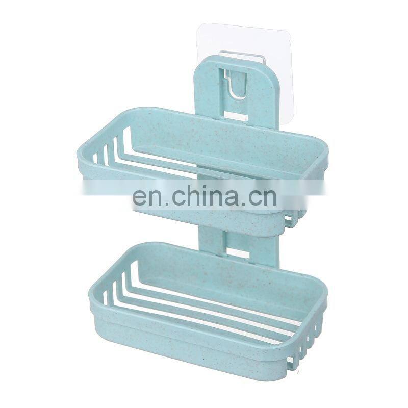 Wall Mounted Double Layer Soap Dish Punch-Free Drawer Draining Holder Kitchen Sponge Storage Box Bathroom Organizer Rack