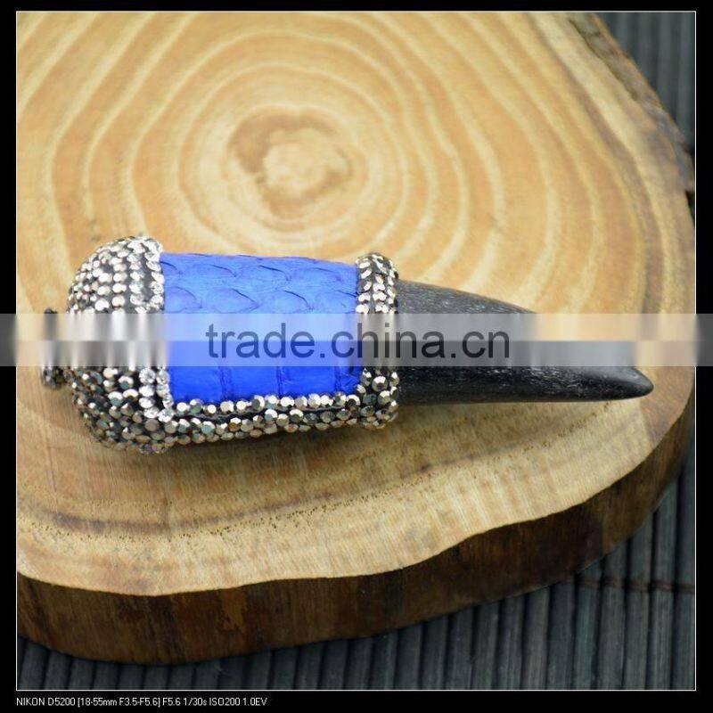 LFD-0051P ~ Wholesale New Style Mixed Color Snakeskin Ox Horn Pave Rhinestone Crystal Charms Necklace Pendant Jewelry