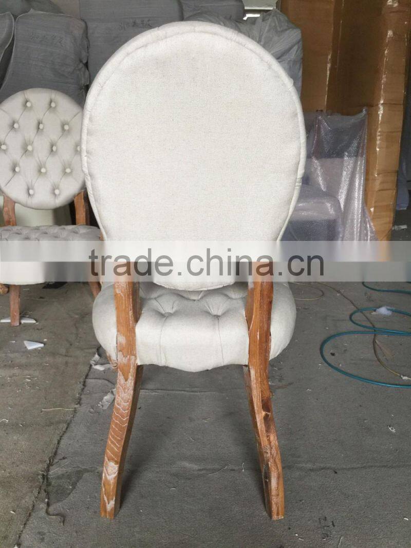 French rustic style dining chair round back button design armlesschair