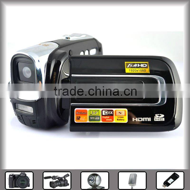 hd digital camera video camcorder 12mp with 3.0" TFT LCD can revolve angle of 270 degrees, USB2.0, flash light