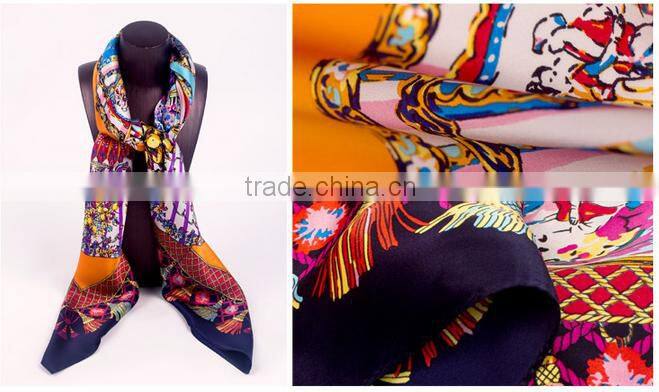 110*110cm women's digital printed crepe satin large square silk scarf ,fashionable hijab scarf