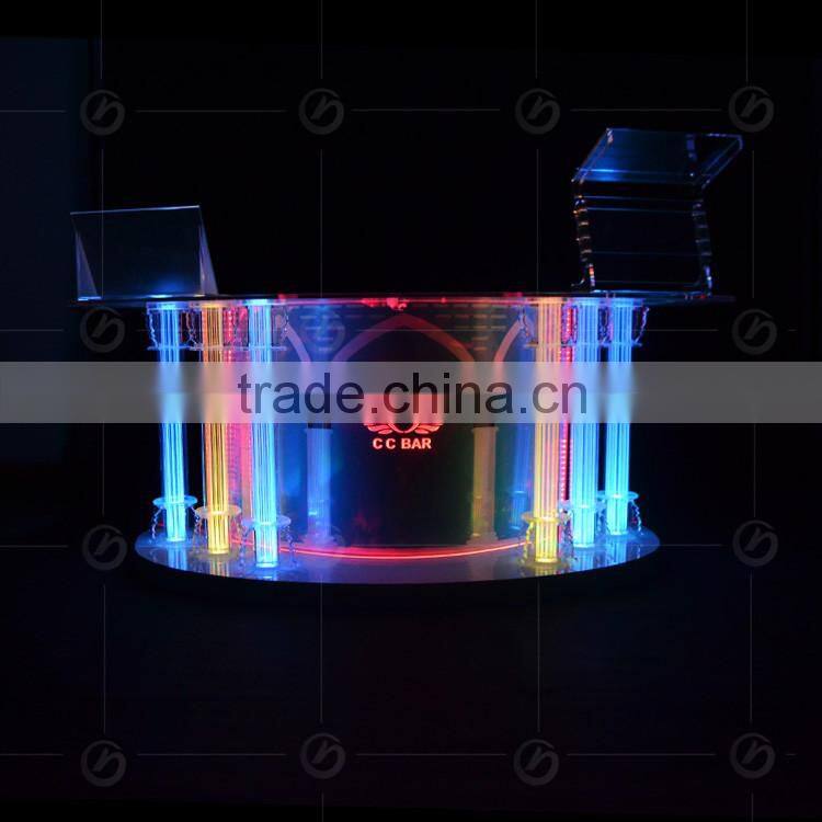 night bar acrylic LED table designs, night club dj facade, night bar booth, LED lectern with drawer