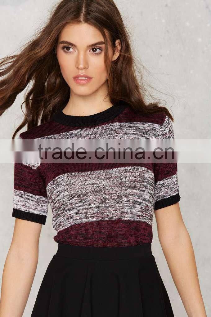 2016 Spring New Collection Stripes Bodycon Half Sleeve Custom Sweater For Women&Girls