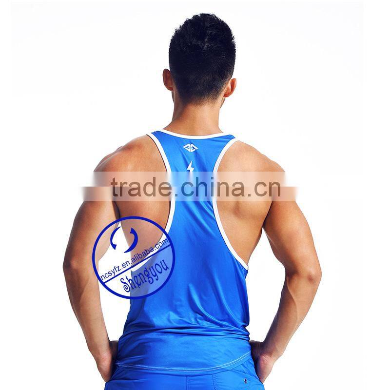 Custom 100% Polyester Men's Tank Tops Gym stringer y back tank top men wholesale