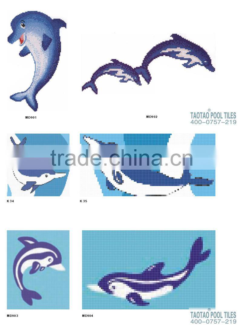 Custom dolphin pattern design swimming pool mosaic tile for pool