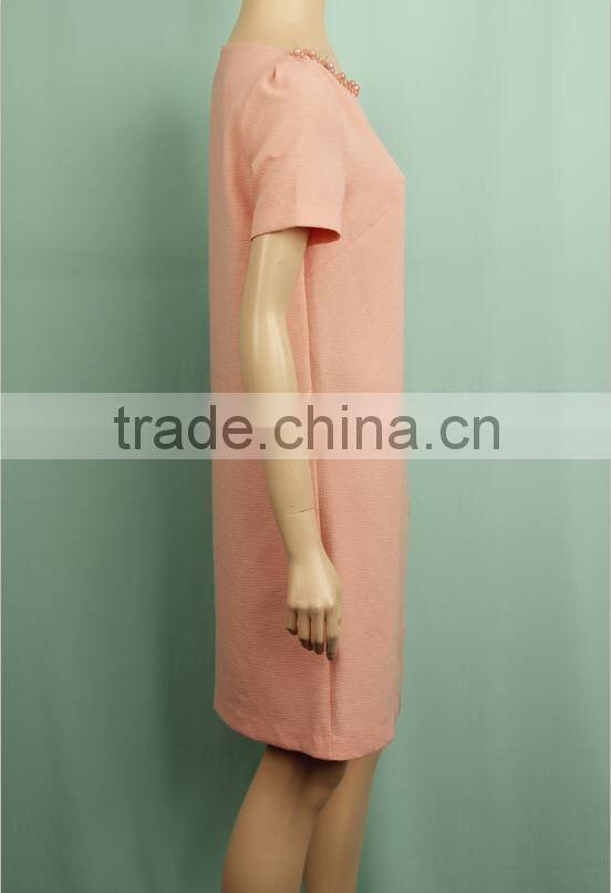 2016 OEM service Pink spring design short sleeve casual wear beard dress