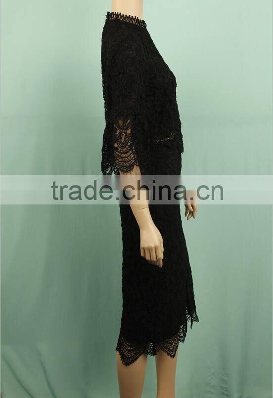 Lace pattern Blouse skirt two pieces suit cover 3/4 sleeve woman suit