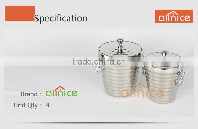 Hot sale double ear handle champagne ice bucket/stainless steel ice bucket/insulated ice cooler bucket with tong&rack&lid