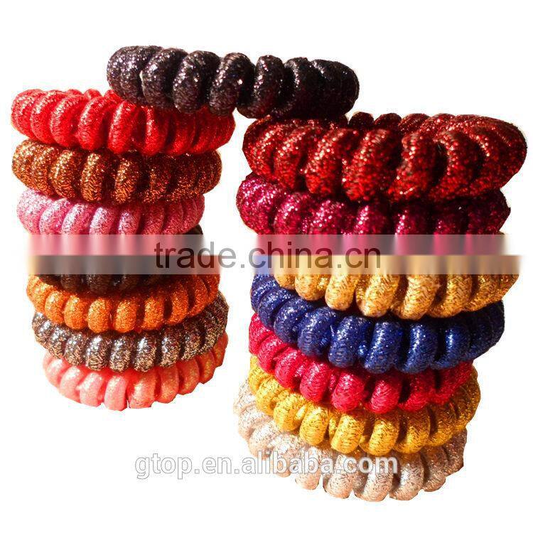 Plastic Glitter Fluorescent colors elastic quality candy cheap women telephone wire hair circle
