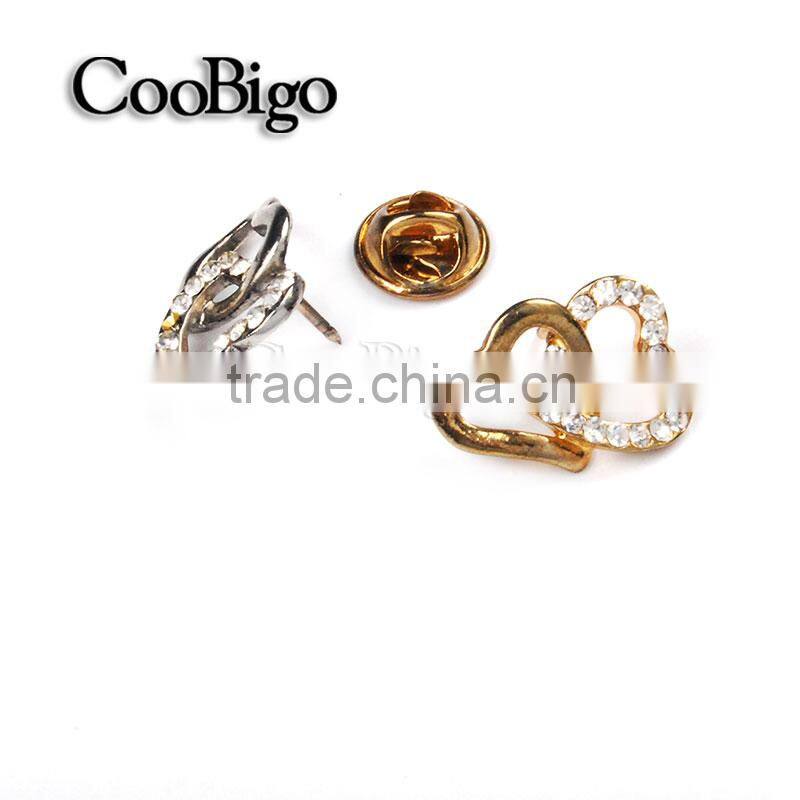 Fashion Jewelry Charming Rhinestone Heart shape Cuff-Link Gold Silver Unisex Party Wedding Gift Promotion Apparel Accessories