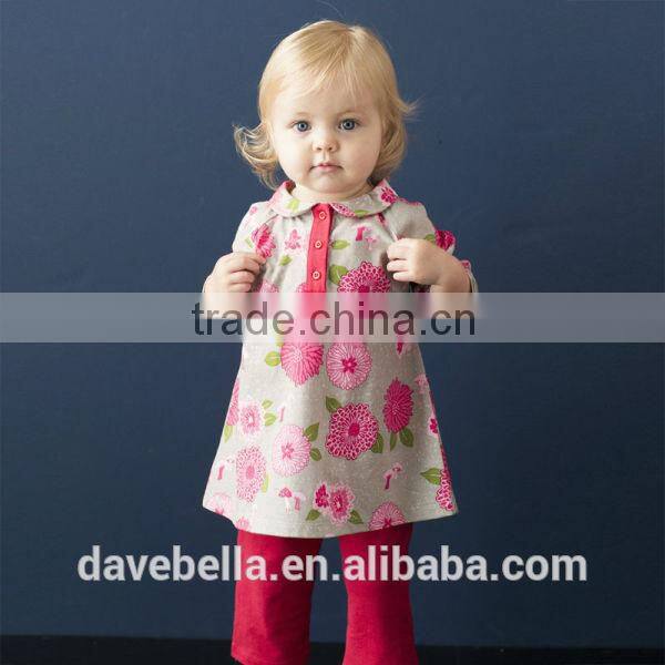 DB687 dave bella 2014 fall/winter printed long sleeve baby clothing sets for girl wholesale printed sets baby clothing sets