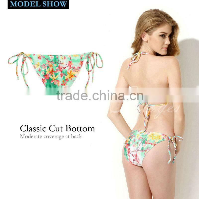 New Sexy 2016 Colloyes Bikini Swimsuit Floral Triangle Top with Classic Cut Bottom