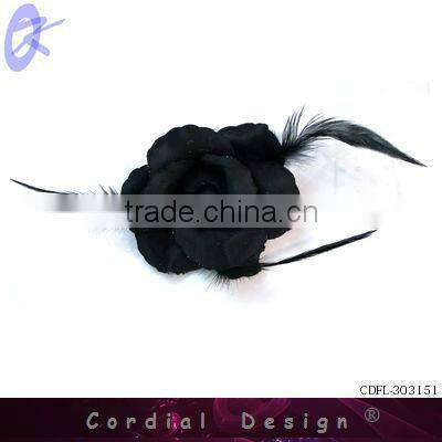 Handmade Fabric/Feather Black Flower Brooch,Costume Organza Flower Hair Accessory