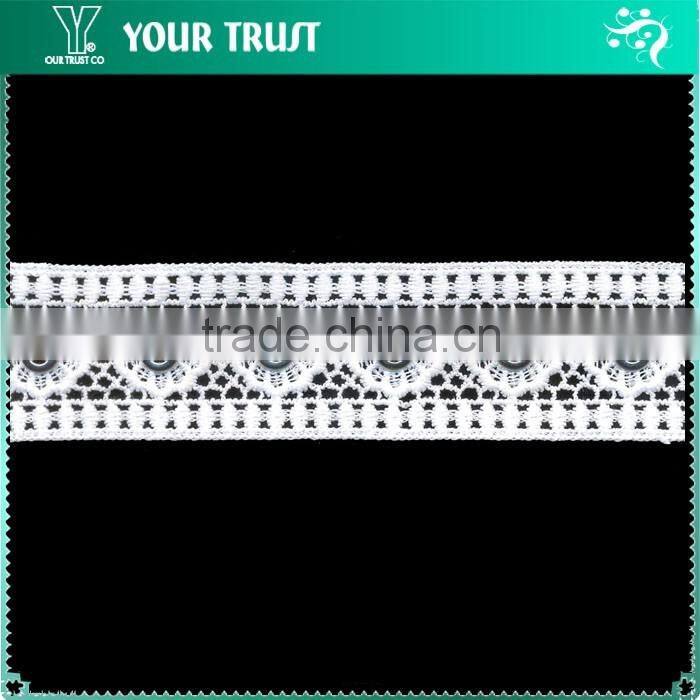 Two Row White Polyester Lace Rhodium Flat 10MM Metal Grommet Eyelet Trimming